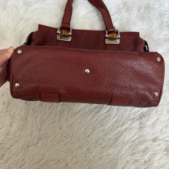 Authentic Gucci Guccissima GG Burgundy Wine Red Tote Bamboo Leather Bag ♥️ - Picture 6 of 11